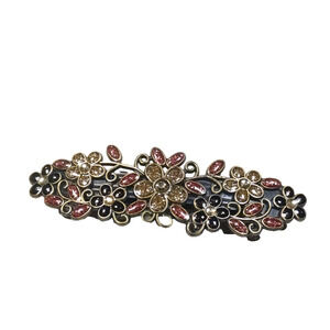 Glitter Shine Hair Barrette Tension Clip Silver Tone Pink Yellow Glitter Resign